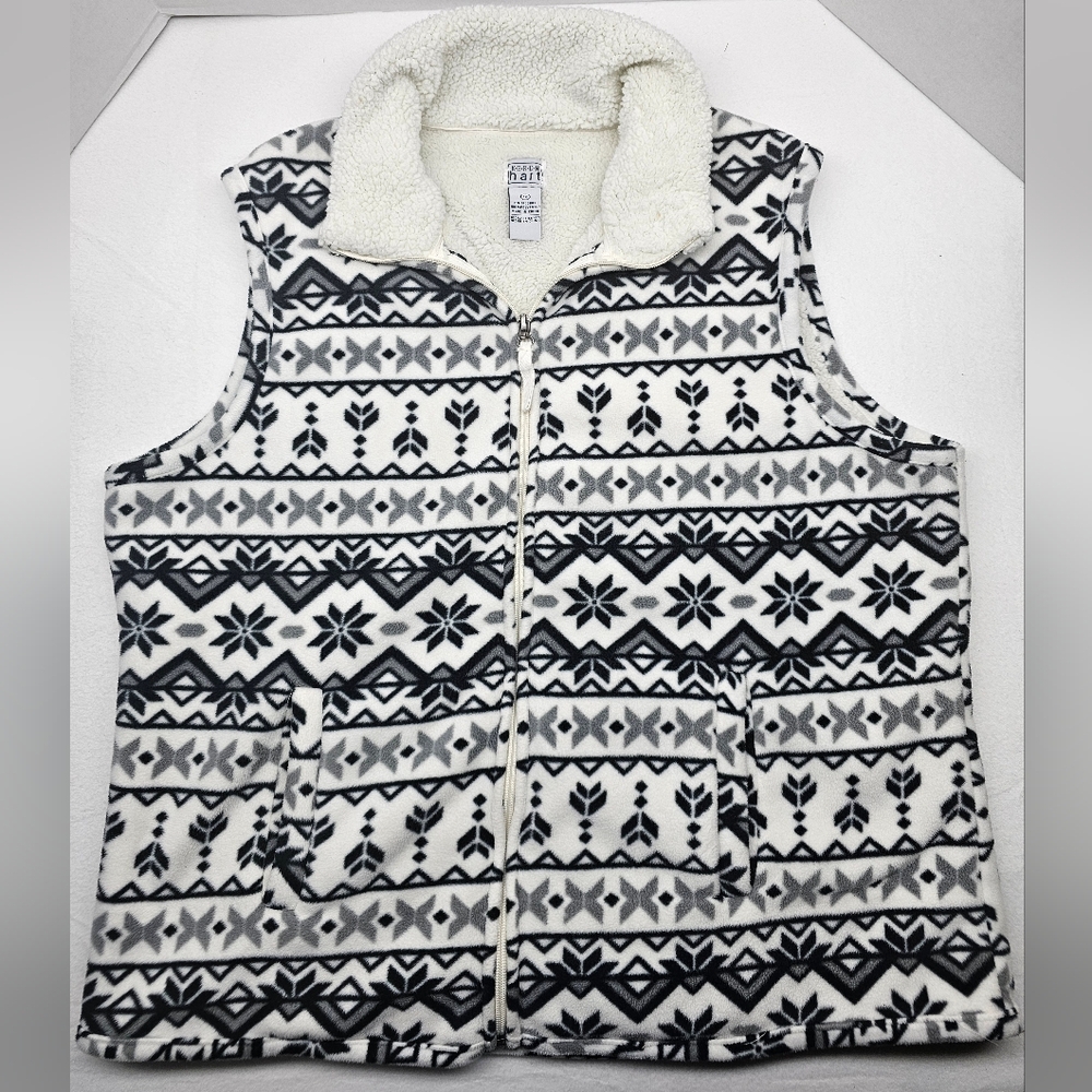 Keren Hart Vest 1X Sherpa‎ Lined Fleece Nordic Fair Isle Winter Warm